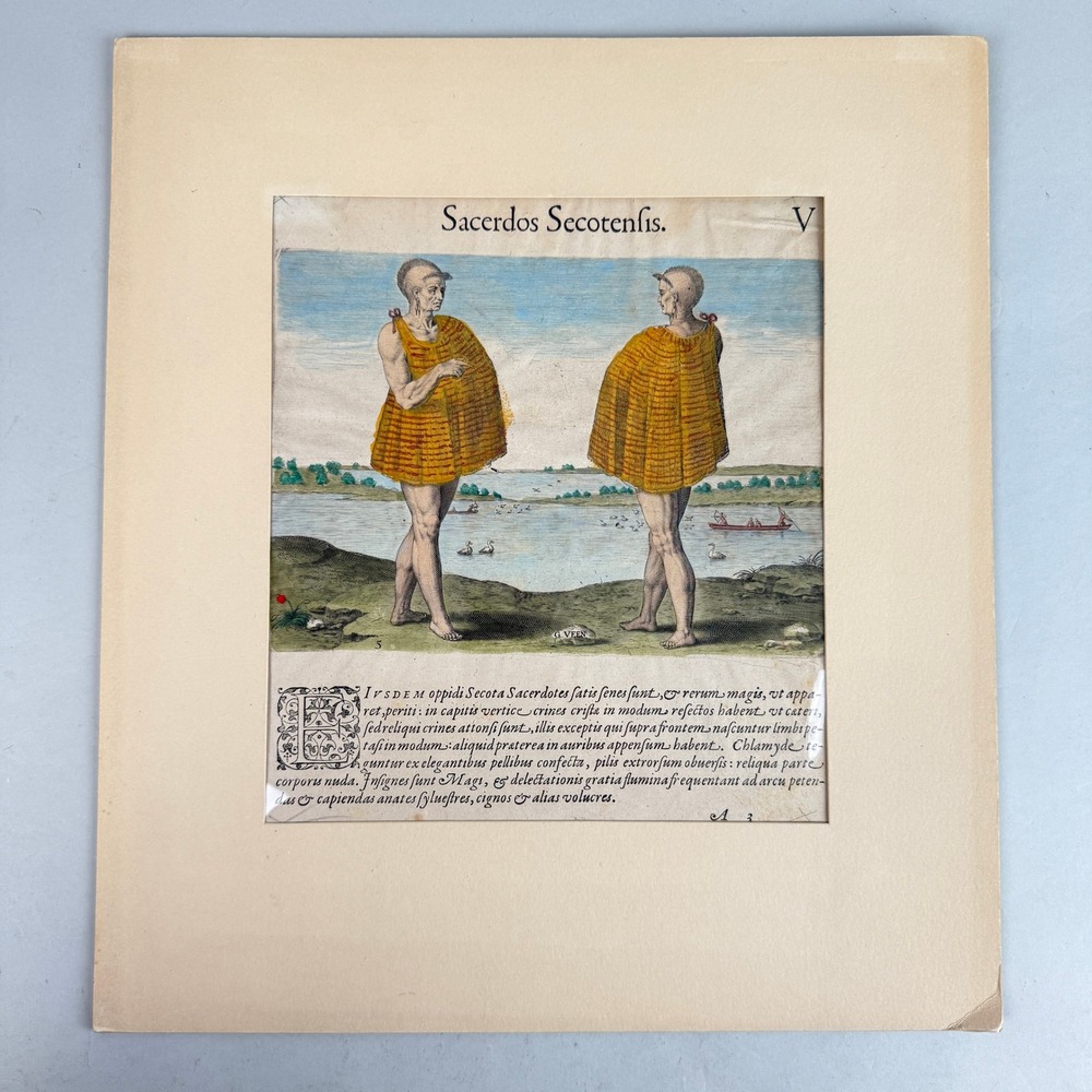 Antique Hand Colored Engraving Scottish Priest Sacerdos Secotensis De Bry c1590